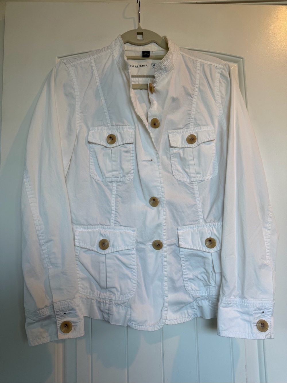 Banana Republic White Utility Jacket with Wooden-Style Buttons